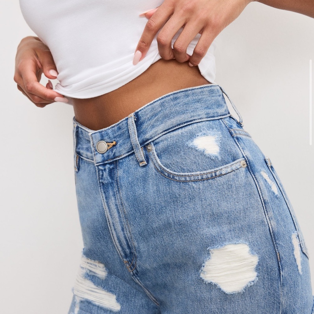 Good American Light Blue Distressed High Rise Jeans - Picture 3 of 9